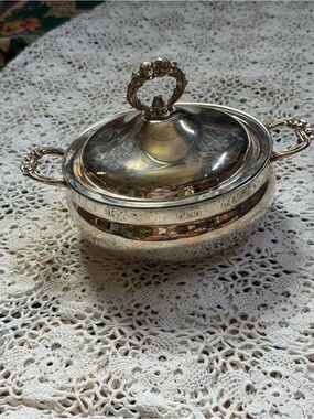 Vintage Towle Silver Covered Serving Dish with Ornate Handles